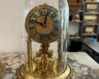 Vintage Kern & Sohne Anniversary Clock: Blue Dial, Glass Dome