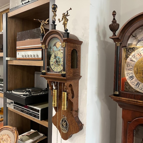 Antique Dutch Moon Phase Wall Clock | 90cm Tall | Hand-painted