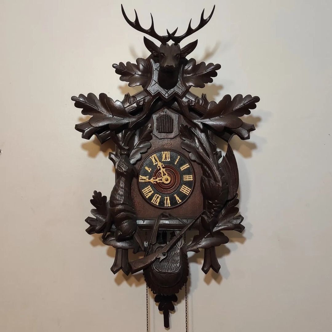 Rare 1930s/40s German Kaiser Giant Hunter-themed Mechanical Cuckoo
