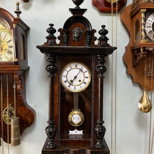 Antique Wall Clock with Wind-Up Mechanism and Gong Chime | 80x35 cm | Wooden Case | Collectible Vintage Timepiece