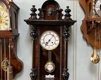 Antique Wall Clock with Wind-Up Mechanism and Gong Chime | 80x35 cm | Wooden Case | Collectible Vintage Timepiece