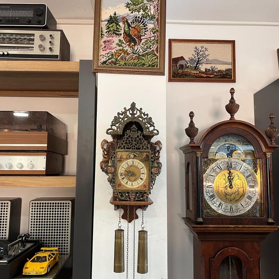 Antique 1920 Dutch Moon Phase Wall Clock | Hand-painted Brass