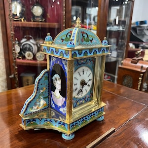 Collectible Antique Enamel Brass Quartz Clock - Perfect Condition