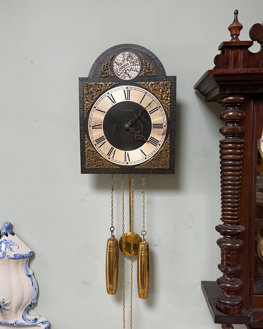 Antique German Wall Clock With Chain Wind and Gong Chime | Brass