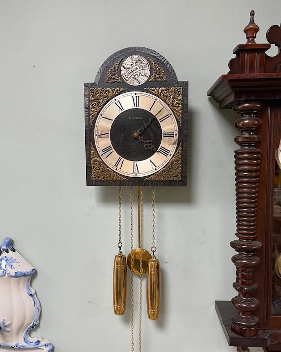 Antique German Wall Clock With Chain Wind and Gong Chime | Brass