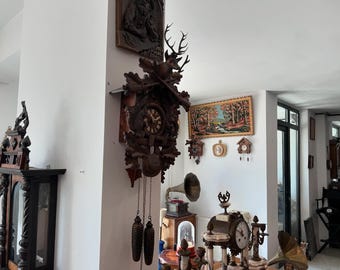 Large German Carved Cuckoo Clock - Antique Collectible in Excellent Condition