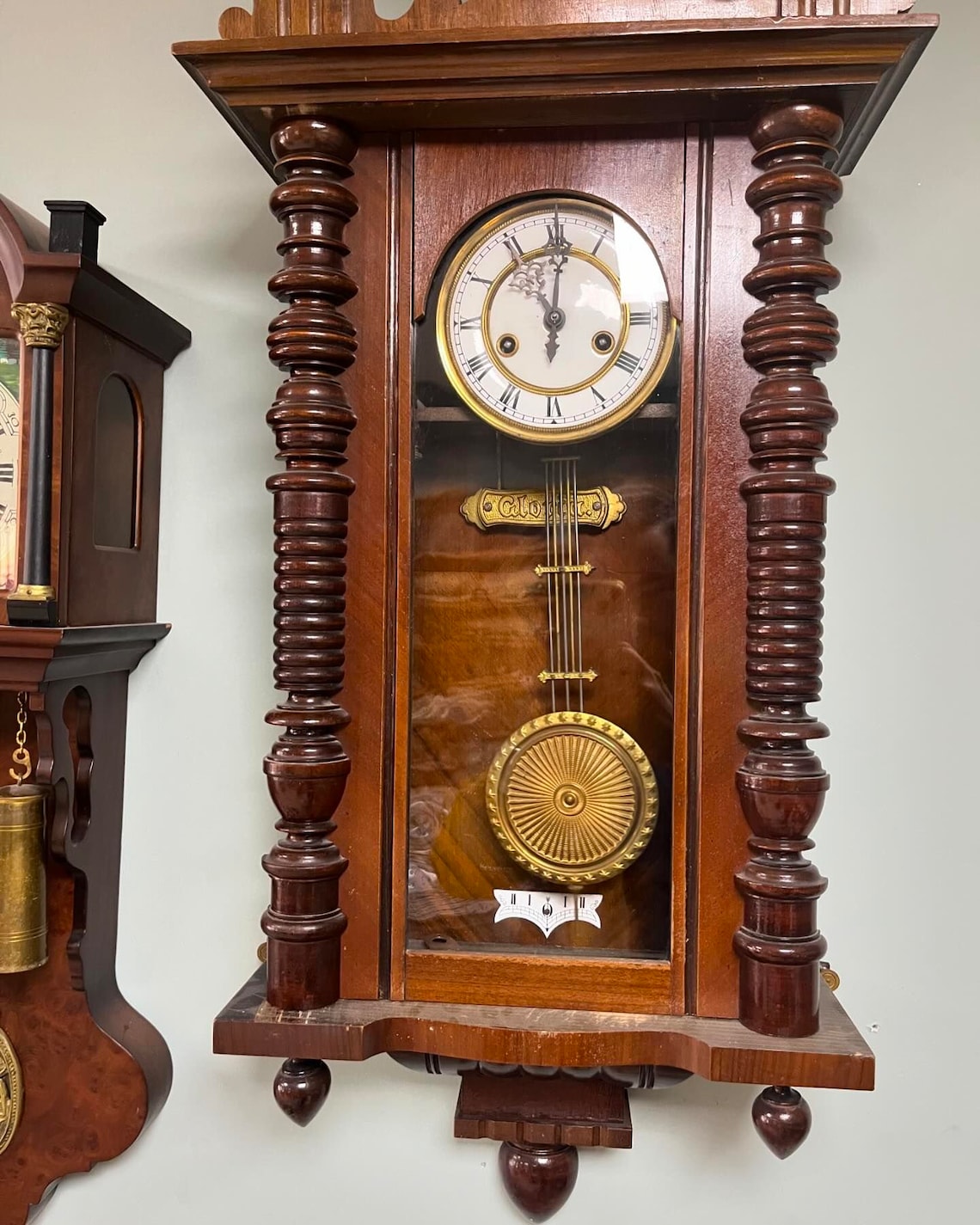 Antique German Wall Clock With Chain Wind and Gong Chime | 80x27 Cm ...