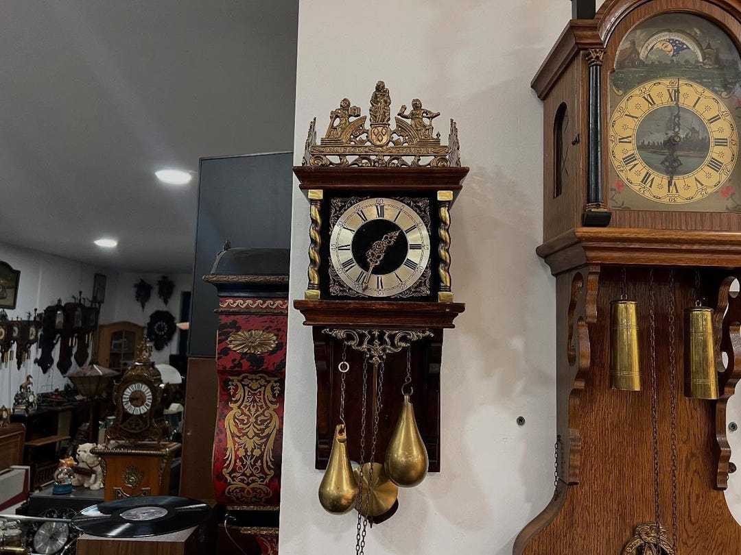 Rare Antique Dutch Wall Clock | Ornate 1800s Pendulum Clock With Brass ...