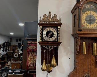 Vintage Dutch Zaanse Wall Clock – Ornate Wooden & Brass Pendulum
