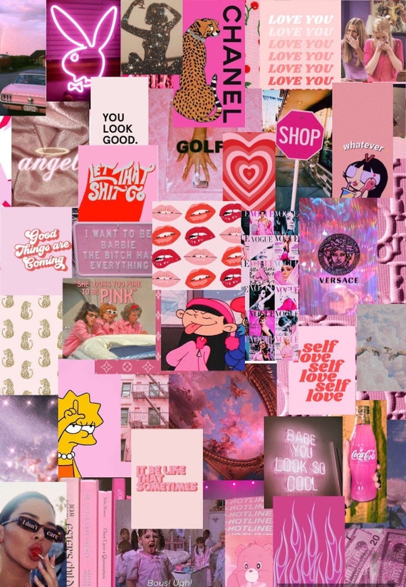 PINK VSCO aesthetic photo wall collage kit teen room decor | Etsy