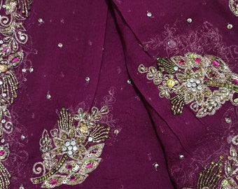Vintage Dupatta, Hand Embroidered Stole, Beautiful Pink Chiffon Dupatta Fabric.