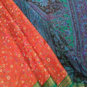 Sari de seda vintage para mujer, sari de seda 100 % pura, tejido de seda para confección de vestidos, sari de seda de 5 yardas