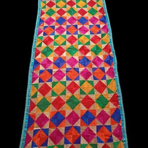 Vintage Dupatta, Hand Embroidered Stole, Beautiful Phulkari Silk Dupatta Fabric.