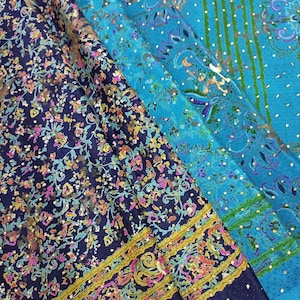 Sari de seda vintage para mujer, tela de sari de seda mixta, tela de seda de 5 yardas, sari de seda