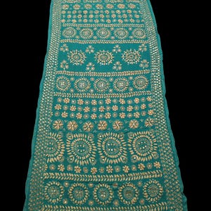 Vintage Kantha Dupatta, Hand Embroidered Stole, Beautiful Phulkari Silk Dupatta Fabric.