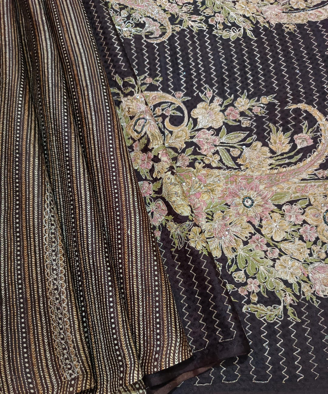 Vintage Silk Sari: Hand Embroidered Aari Zari Work, Ethnic Fabric - Etsy