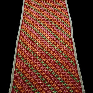 Vintage Dupatta, Hand Embroidered Stole, Beautiful Phulkari Silk Dupatta Fabric.