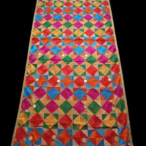 Vintage Dupatta, Hand Embroidered Stole, Beautiful Phulkari Silk Dupatta Fabric.