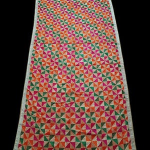 Vintage Dupatta, Hand Embroidered Stole, Beautiful Phulkari Silk Dupatta Fabric.