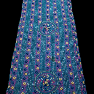 Vintage Kantha Dupatta, Hand Embroidered Stole, Beautiful Phulkari Silk Dupatta Fabric.