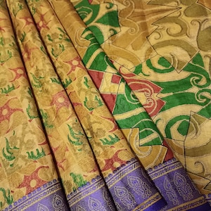 Sari de seda vintage para mujer, tela sari de seda 100 % pura, tela de seda de 5 yardas