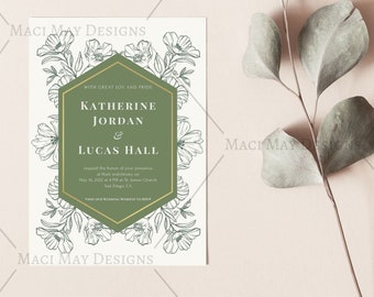 Floral Wedding Invitation | Sage Green Florals | 5x7 card