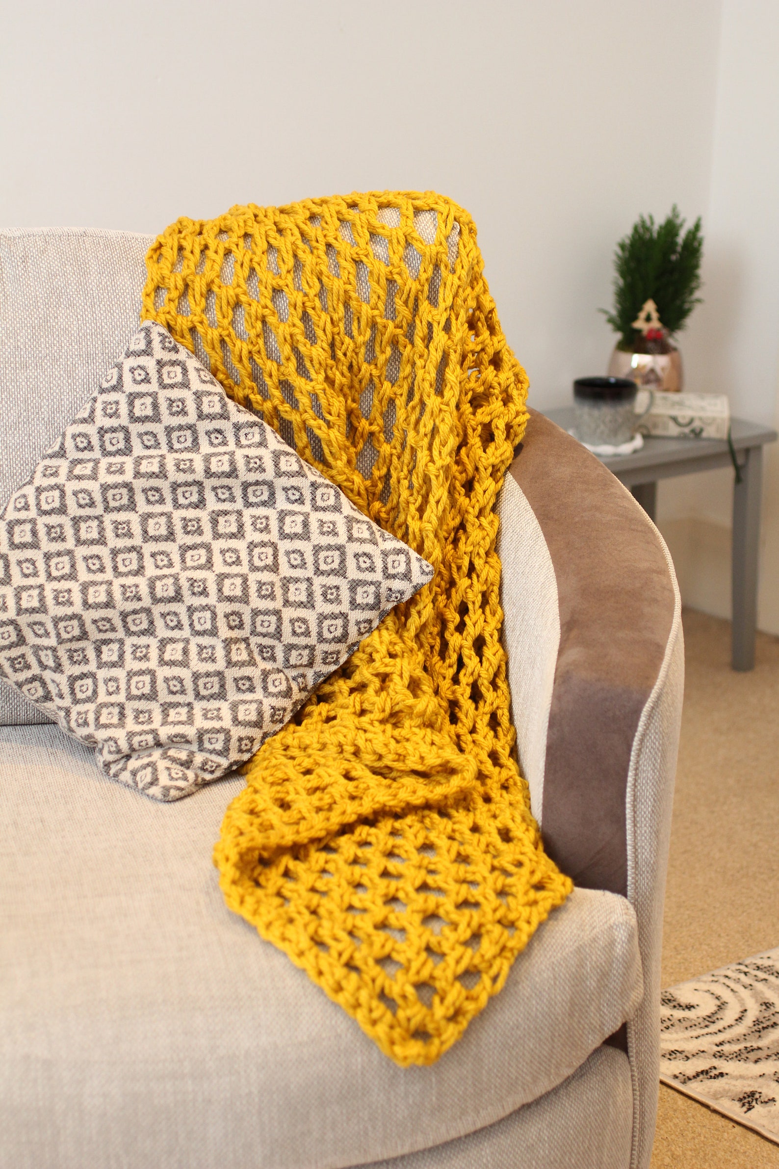 Yellow chunky knit blanket Mustard throw uk chunky knit Etsy
