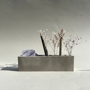 Concrete desk organizer, slim with pen holder