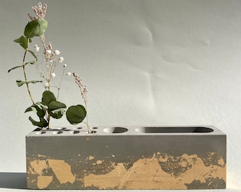 Concrete desk organizer with gold leaf