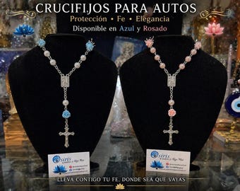 Blue and Pink Car Mirror Crucifixes – Protection, Faith and Style | Sold Individually – Osiris Amulet