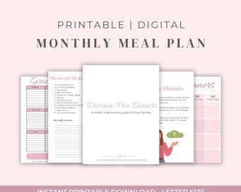 Planner settimanale dei pasti a tema / Rotazione della cena in famiglia / Semplice pianificazione dei pasti stampabile per genitori impegnati