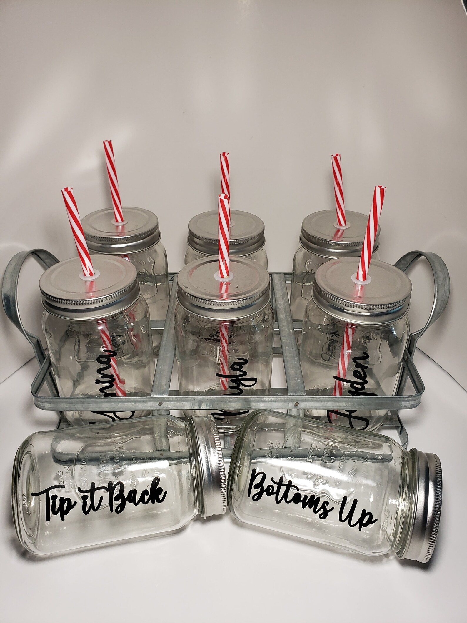 Personalized Mason Jar Caddy With Lids & Straws Etsy