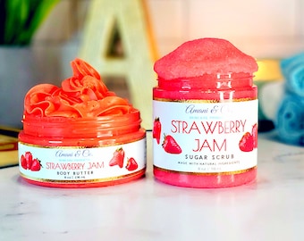 Strawberry Gift Set | Sugar Scrub | Natural Body Butter | Exfoliating Scrub | Gift Set | Black Owned Business | Self Care