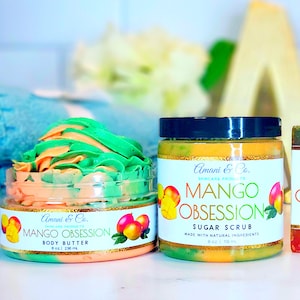 Bath and Body Set | Mango Sea Salt Scrub | Sugar Scrub | Body Butter | Exfoliating Scrub | Handmade | Black Owned Shops