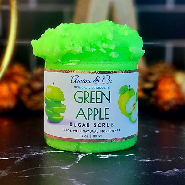 Green Apple Sugar Scrub |Body Scrub | Exfoliating Scrub | Handmade Sugar Scrub | Sensitive Skin | Black Owned Shops