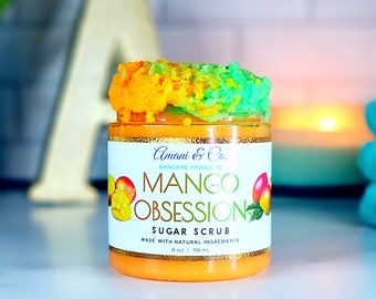Exfoliante corporal de mango y azúcar: hecho a mano, con aceites naturales.