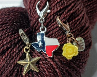 TRIO | Med. Clasp | Texas Proud Lonestar Yellow Rose | Handmade Beaded Progress Keeper Stitch Marker Charm for Knit or Crochet
