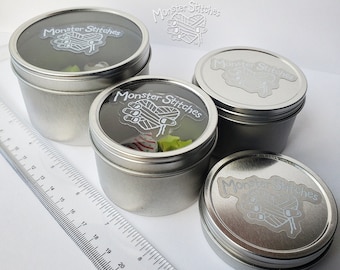 BOX | Empty Metal Tin with Screw-Top Lid | Plain Tin for Notions Stitch Markers for Knitting Crochet Sewing Bag Purse Storage
