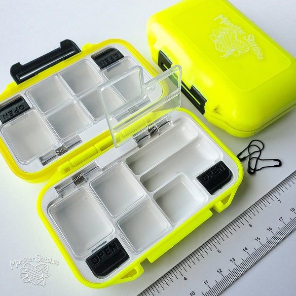BOX | Empty Plastic Organizer Box with Hinged Lid | Storage Box for Notions Stitch Markers for Knitting Crochet Sewing Bag Tote Storage
