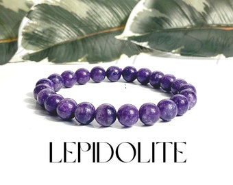 Lepidolite Beaded Stretch Bracelet, 6mm & 8mm Bracelets, Lepidolite Anxiety Bracelet,  Lepidolite Bracelets, Anxiety Gemstone Bracelet