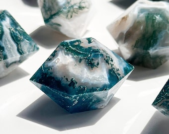 Moss Agate Double Terminated Point: Energy Balance Crystal Wand