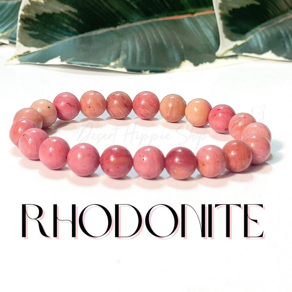 High Grade Rhodonite Crystal Bracelet,  Rhodonite Bracelet,Stretchy Rhodonite Bracelet, 8mm Beaded Rhodonite Bracelet,