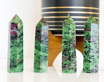 Ruby Zoisite Point – Natural Crystal Tower for Heart Chakra Healing, Energy Balance, and Meditation
