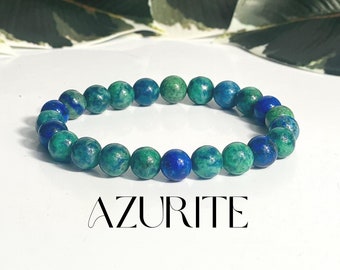 Azurite Bracelet , Inner Strength + , 8mm Azurite Bracelet, Azurite Bracelets, Crystal Bracelet, Azurite Jewerly, Wellness Gift