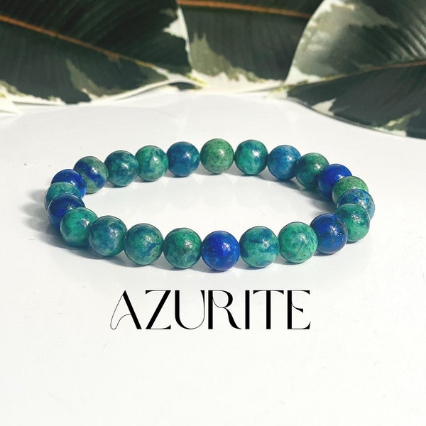 Azurite Bracelet , Inner Strength + , 8mm Azurite Bracelet, Azurite Bracelets, Crystal Bracelet, Azurite Jewerly, Wellness Gift