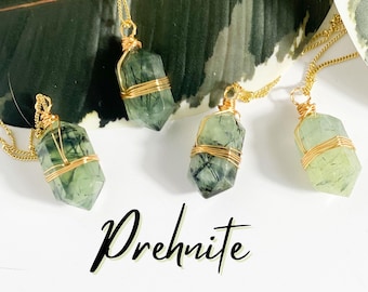 Prehnite with Epidote Necklace, Stone of Intution, Prehnite Necklace, Prehnite with Epidote, Prehnite  Wrapped Necklace