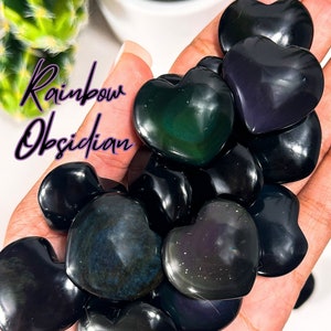 Rainbow Obsidian Hearts, Protection + Grounding, Mini Rainbow Obsidian Hearts, Puffy Rainbow Obsidian Hearts, Obsidian Heart, Gemstone Heart