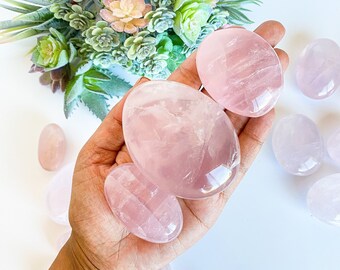 Details about   1 Piece Rose Quartz Gemstone Palm Stone Worry Stone for Balance Collectible 