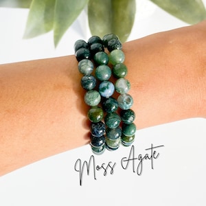 Handgemachtes Moosachat Armband, Wachstum + Glück, 8 mm Moosachat Armband, Geldstein, Moosachat Schmuck, Moosachat Armbänder,