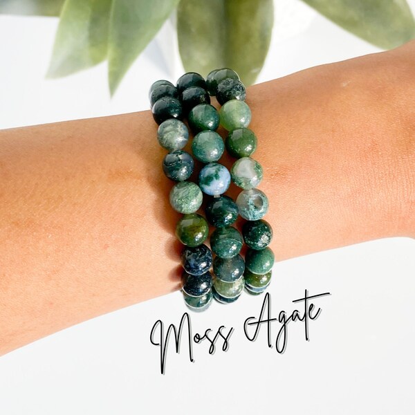 Handmade Moss Agate Bracelet, Growth + Good Luck, 8mm Moss Agate Bracelet, Money Stone , Moss Agate Jewelry, Moss Agate Bracelets,